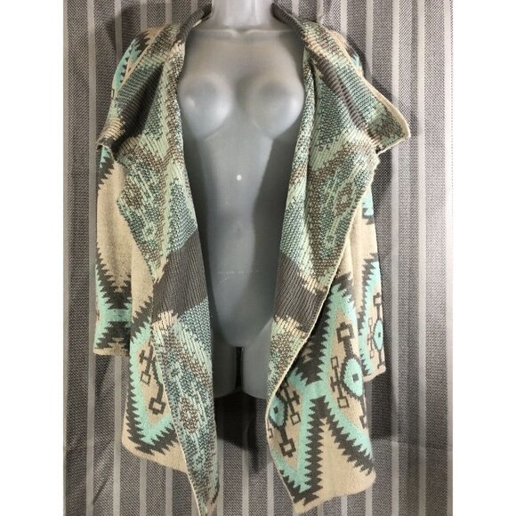 renee c sweater Open Aztec Bohemian Size Small Wool & Mohair Gray Teal - Picture 9 of 12